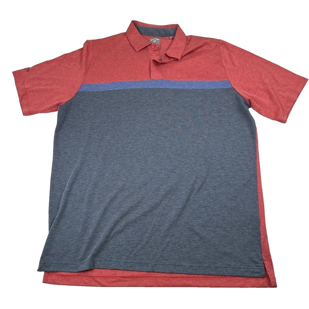 Callaway Polo Shirt Mens Large Red Gray Opti-Dri Swing Tech Golf Performance